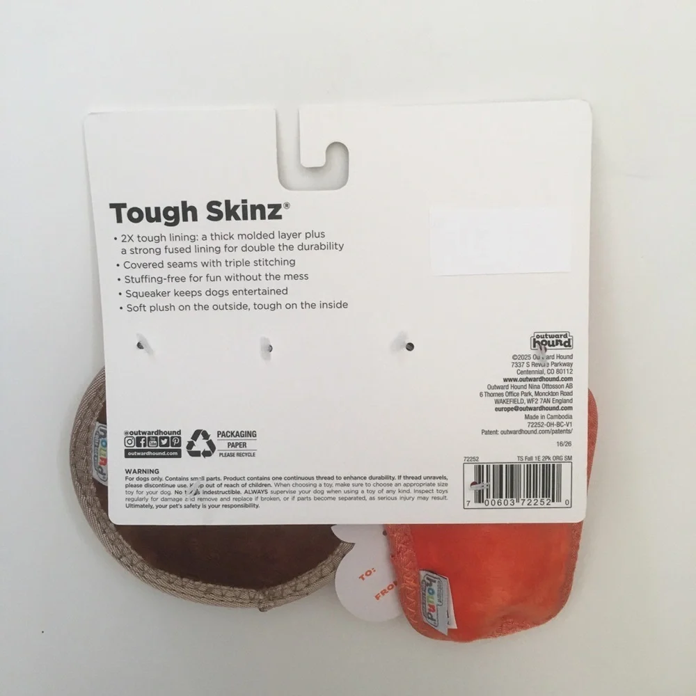 Dog Toys Outward Hound Tough Skinz Durable Squeaker No Mess NEW Pumpkin Spice